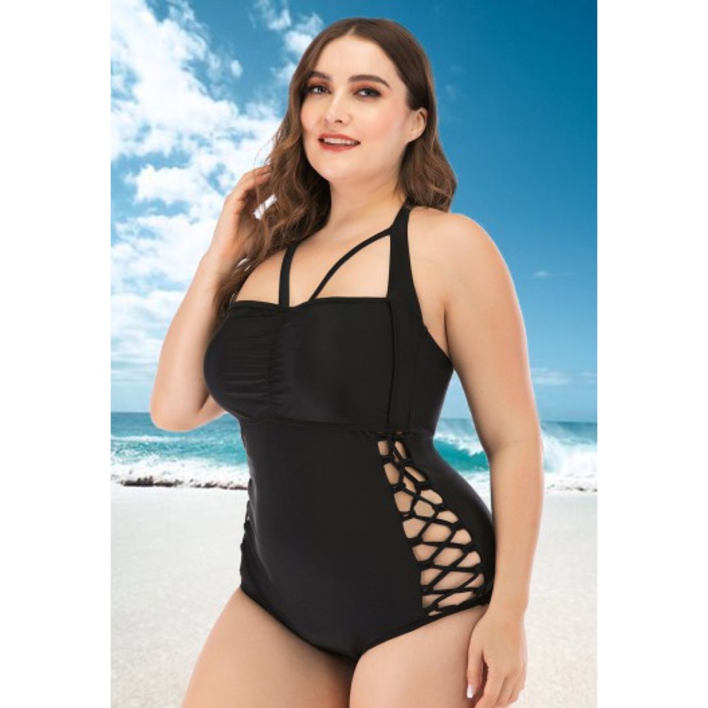 Sexy Plus Size Laced Up Bandage Push Up Swimsuit - Picture 7 of 16